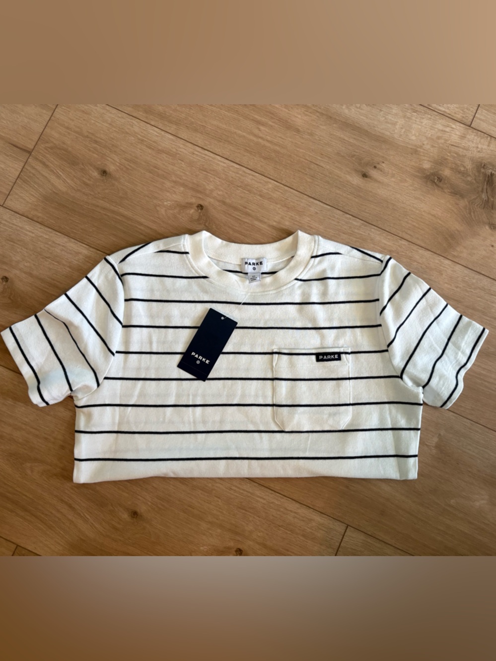 Parke White Short-Sleeve Tee with Navy Stripes